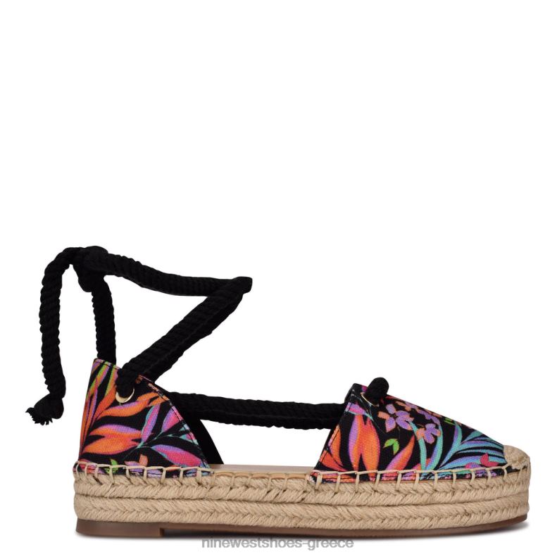 Nine West meaks ankle wrap εσπαντρίγιες φλατ 2JJ4N980 μαύρο multi floral