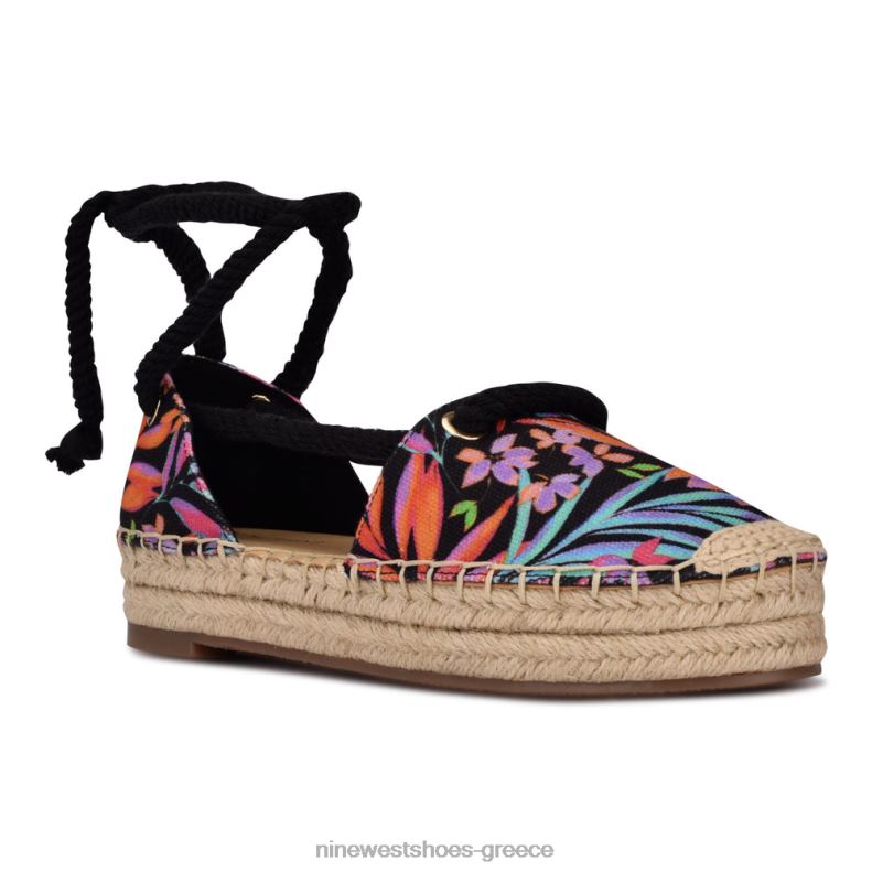 Nine West meaks ankle wrap εσπαντρίγιες φλατ 2JJ4N980 μαύρο multi floral