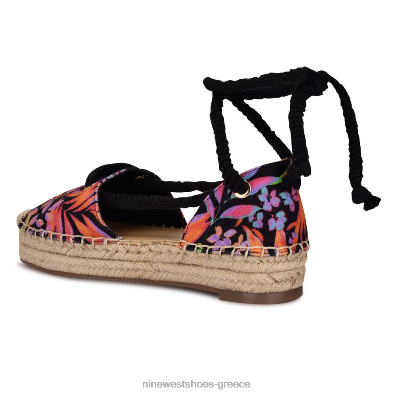 Nine West meaks ankle wrap εσπαντρίγιες φλατ 2JJ4N980 μαύρο multi floral