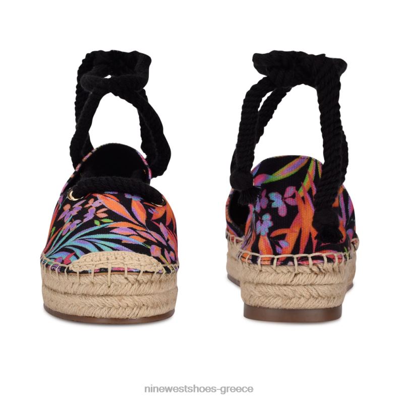 Nine West meaks ankle wrap εσπαντρίγιες φλατ 2JJ4N980 μαύρο multi floral