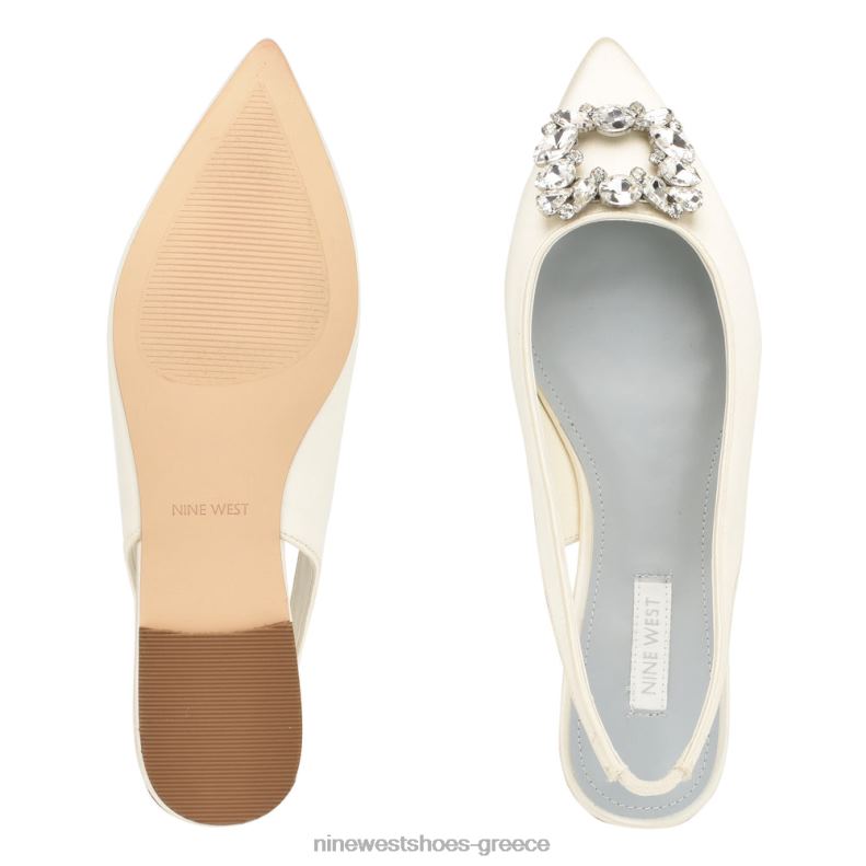 Nine West μπλουζάκια slingback flats 2JJ4N1785 ιβουάρ κρυστάλλινο σατέν