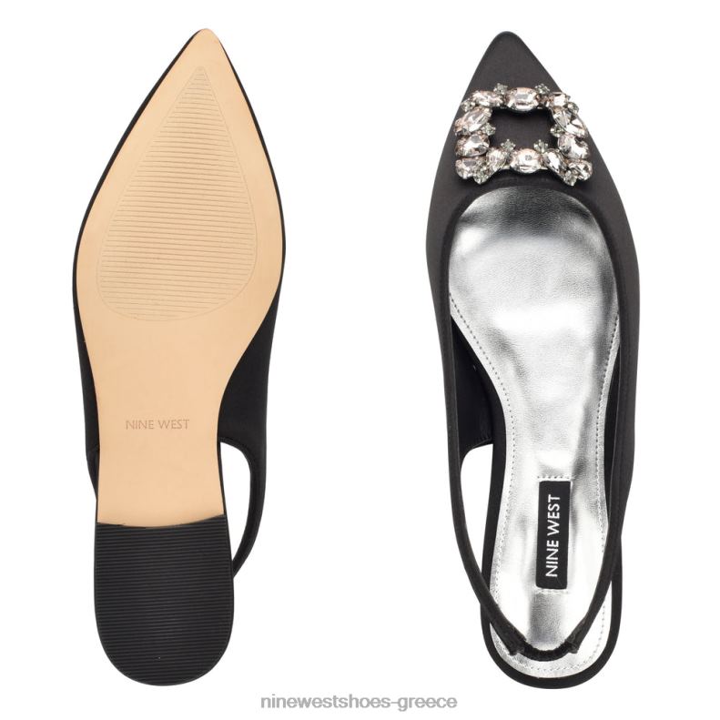 Nine West μπλουζάκια slingback flats 2JJ4N1786 μαύρο σατέν κρύσταλλο