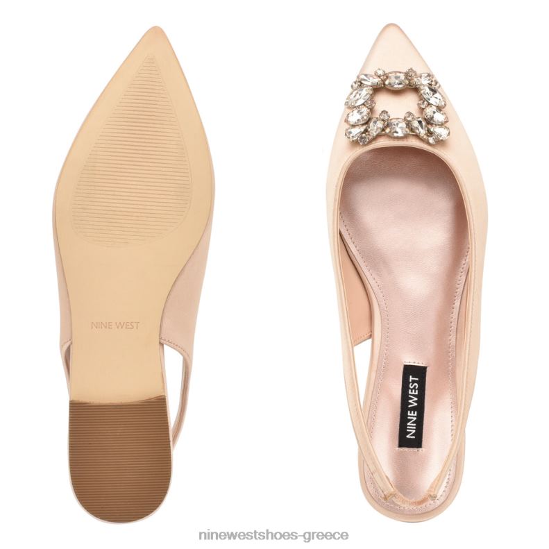 Nine West μπλουζάκια slingback flats 2JJ4N2307 γυμνό σατέν κρύσταλλο