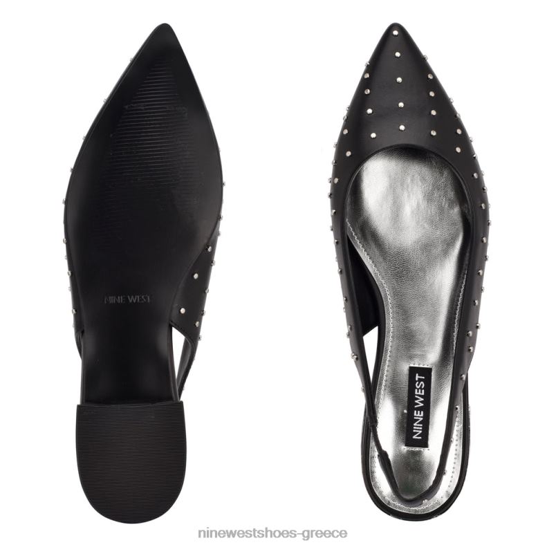 Nine West Μυτερά ίσια δάχτυλα με slingback lucee 2JJ4N1113 μαύρα δερμάτινα καρφιά