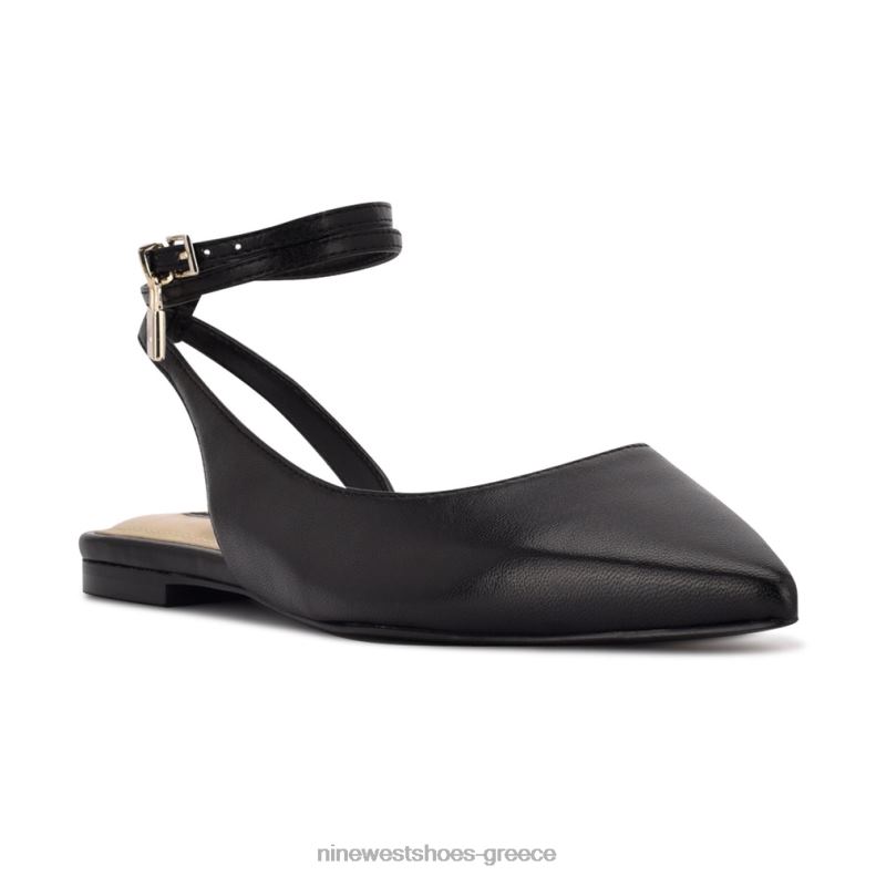 Nine West baria pointy flat toe 2JJ4N2212 μαύρο δέρμα