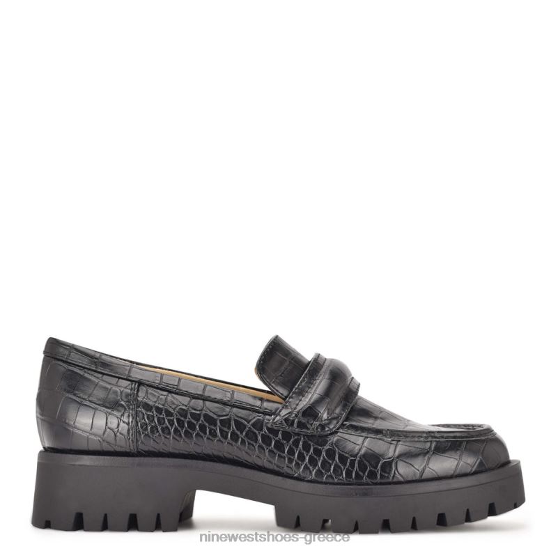 Nine West loafers σόλας garren 2JJ4N2328 μαύρο ανάγλυφο κρόκο