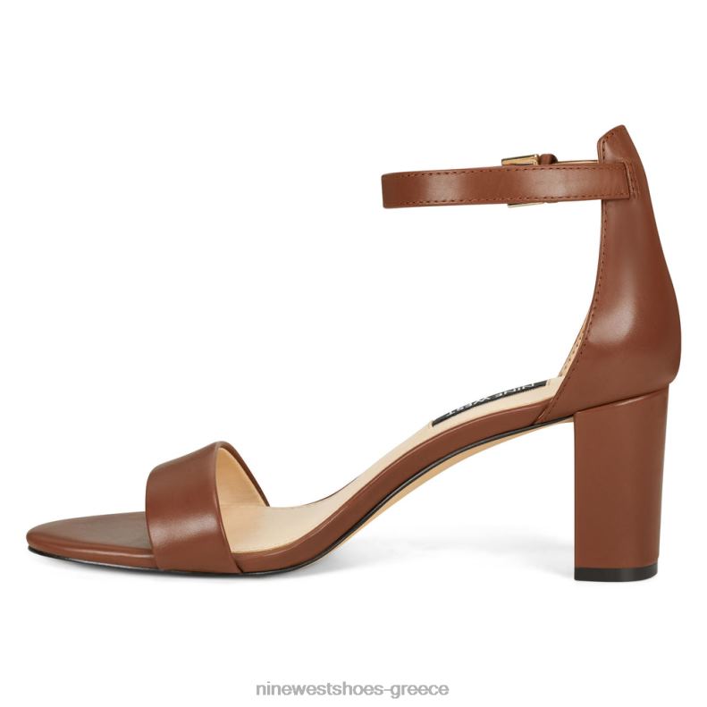 Nine West πέδιλα φτέρνας με λουράκι αστραγάλου 2JJ4N2406 σκούρο καφέ δέρμα