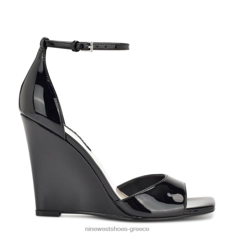 Nine West σανδάλια halena wedge 2JJ4N1720 μαύρη πατέντα