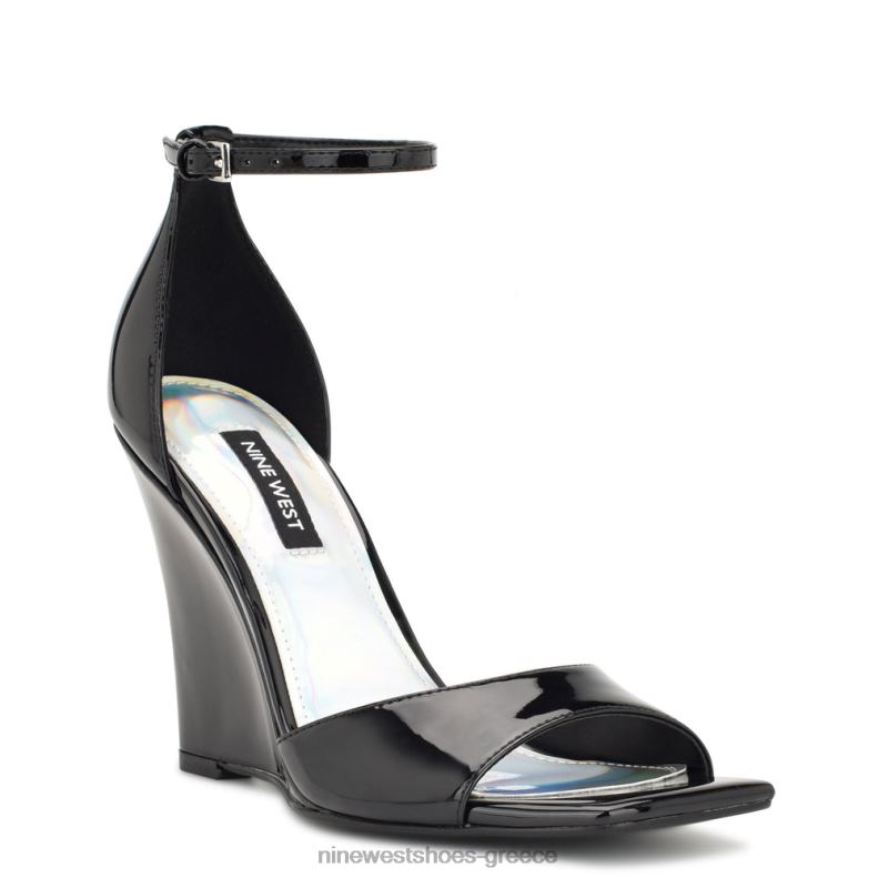 Nine West σανδάλια halena wedge 2JJ4N750 μαύρη πατέντα