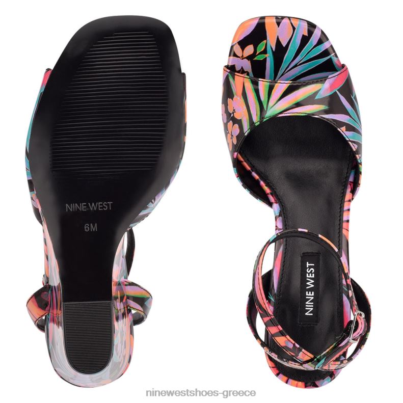 Nine West nevr λουράκι στον αστράγαλο wedge σανδάλια 2JJ4N788 μαύρο τροπικό τύπωμα