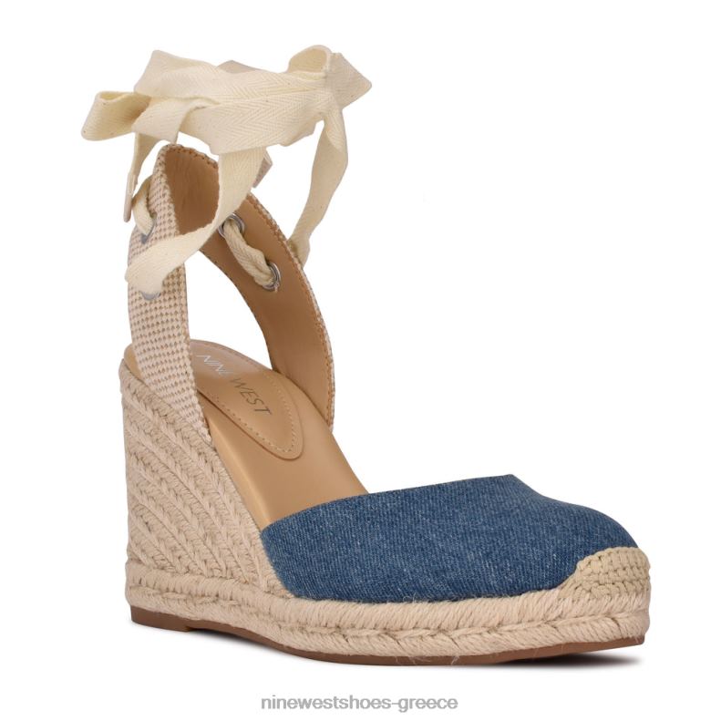 Nine West φίλος αστράγαλος wrap εσπαντρίγγια wedge σανδάλια 2JJ4N792 μπλε τζιν ύφασμα