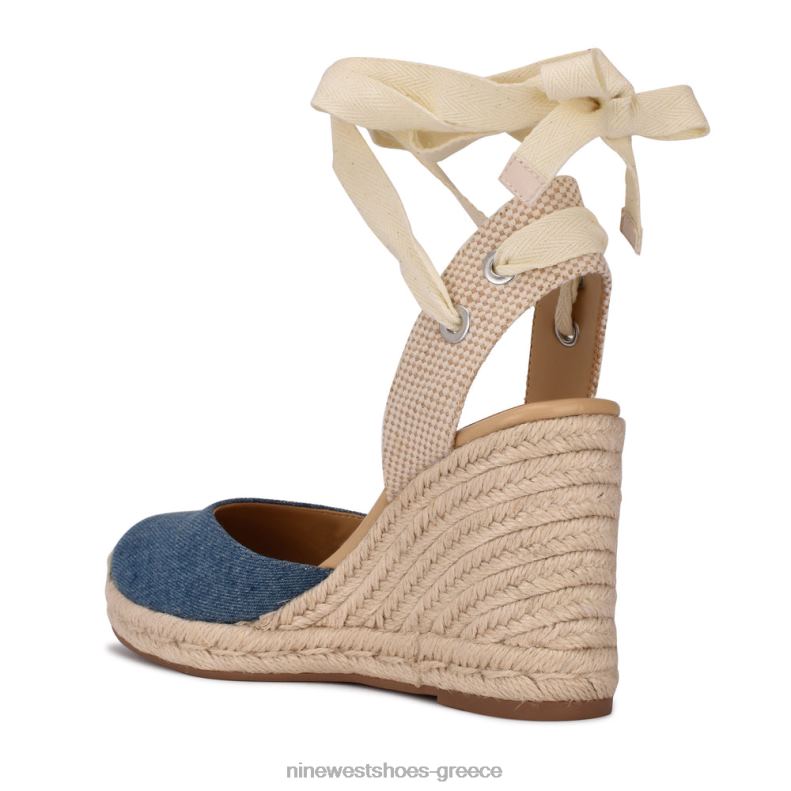 Nine West φίλος αστράγαλος wrap εσπαντρίγγια wedge σανδάλια 2JJ4N792 μπλε τζιν ύφασμα