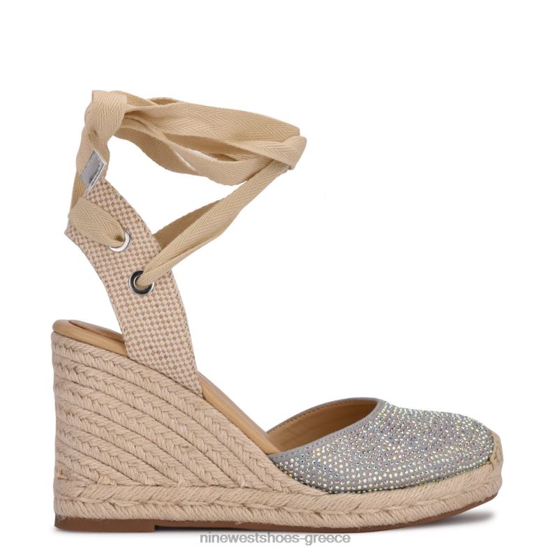 Nine West φίλος αστράγαλος wrap εσπαντρίγγια wedge σανδάλια 2JJ4N796 γκρι σουέτ shimmer