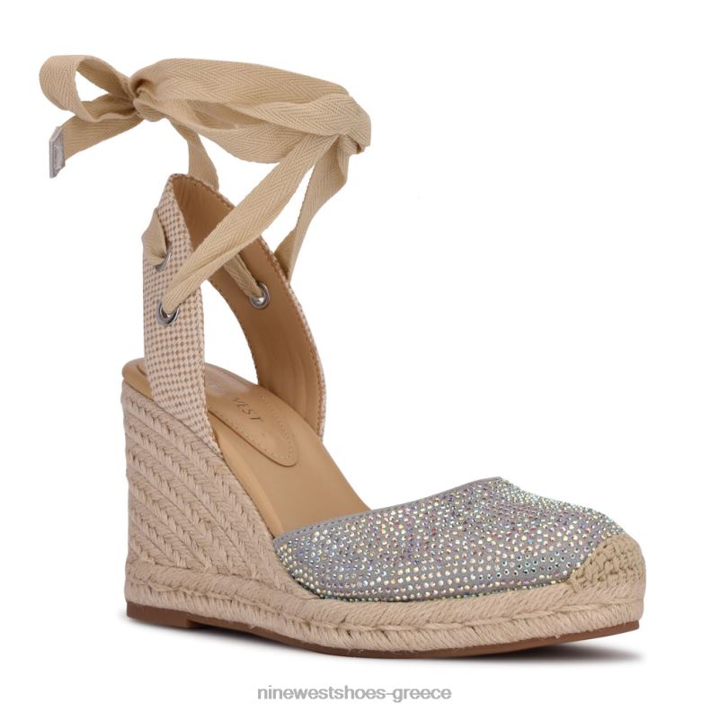 Nine West φίλος αστράγαλος wrap εσπαντρίγγια wedge σανδάλια 2JJ4N796 γκρι σουέτ shimmer