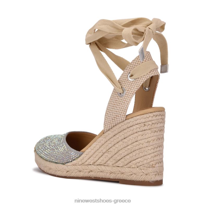 Nine West φίλος αστράγαλος wrap εσπαντρίγγια wedge σανδάλια 2JJ4N796 γκρι σουέτ shimmer