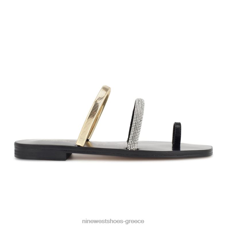 Nine West σανδάλια mavis flat slide 2JJ4N4 μαύρο χρυσό κρύσταλλο - Κάντε κλικ στην εικόνα για κλείσιμο