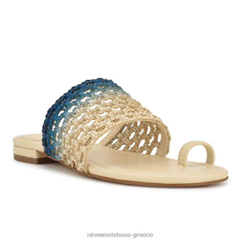 Nine West nolah flat slide σανδάλια 2JJ4N34 κρεμ μπλε ombre