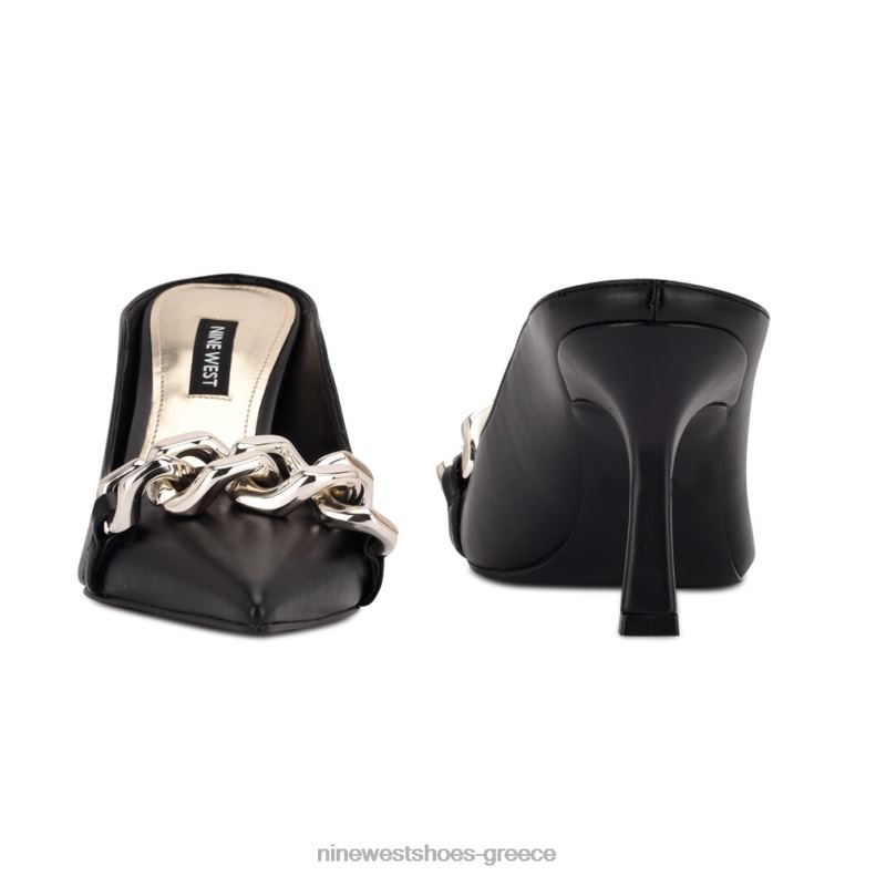 Nine West sauci heel mules 2JJ4N2231 μαύρο δέρμα