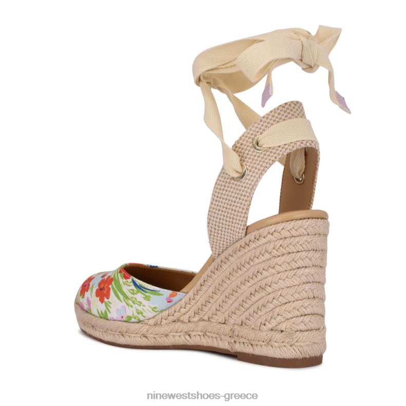 Nine West φίλος αστράγαλος wrap εσπαντρίγγια wedge σανδάλια 2JJ4N842 λευκό λουλουδάτο