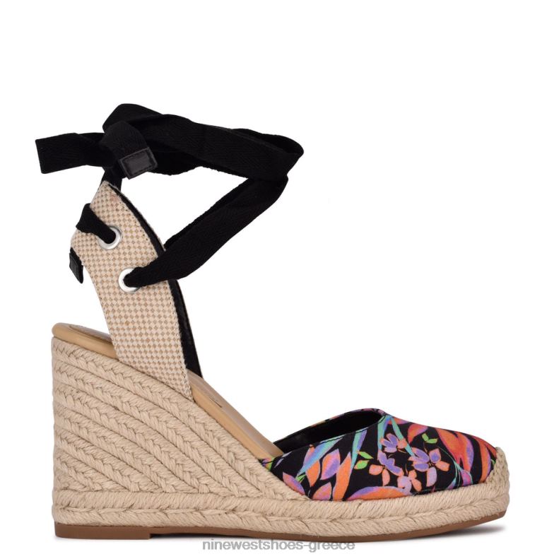 Nine West φίλος αστράγαλος wrap εσπαντρίγγια wedge σανδάλια 2JJ4N844 μαύρο τροπικό