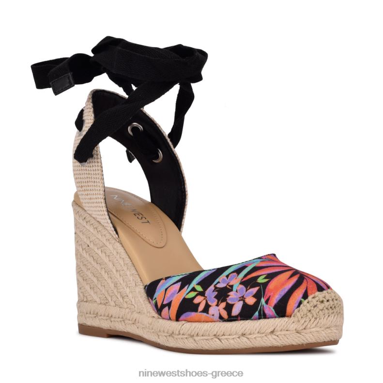 Nine West φίλος αστράγαλος wrap εσπαντρίγγια wedge σανδάλια 2JJ4N844 μαύρο τροπικό