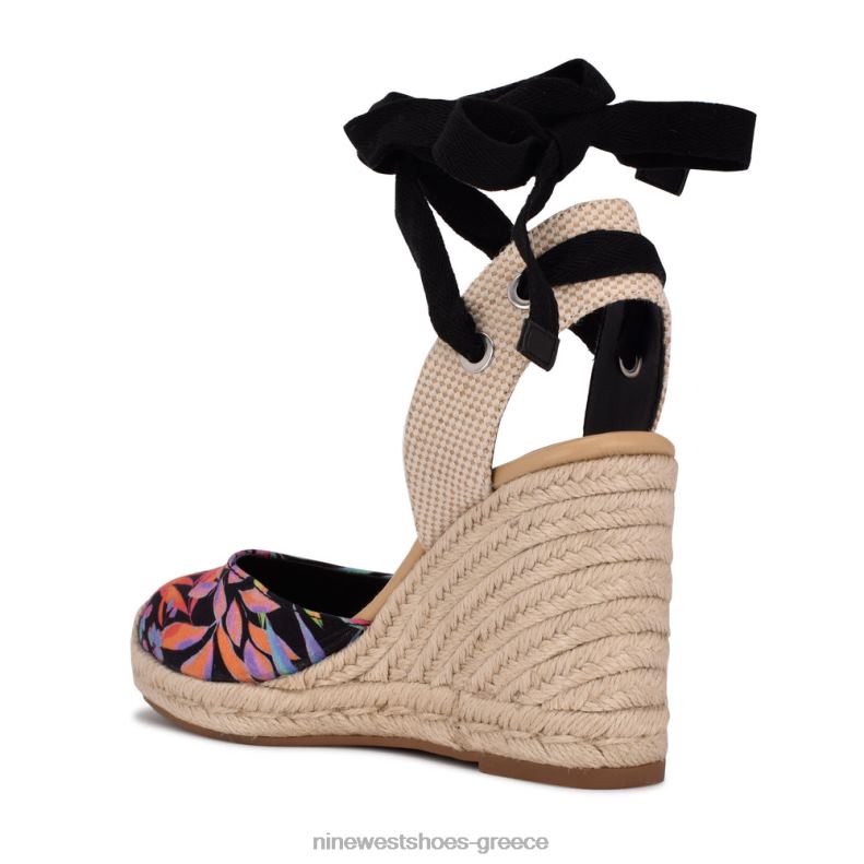 Nine West φίλος αστράγαλος wrap εσπαντρίγγια wedge σανδάλια 2JJ4N844 μαύρο τροπικό