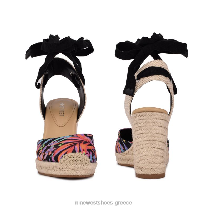 Nine West φίλος αστράγαλος wrap εσπαντρίγγια wedge σανδάλια 2JJ4N844 μαύρο τροπικό