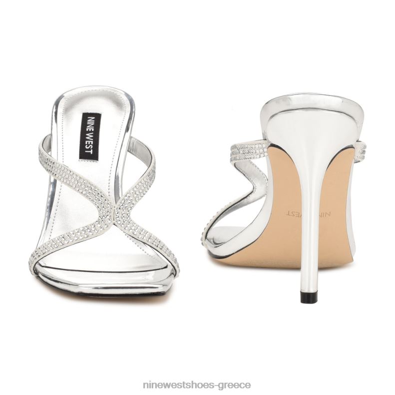 Nine West πέδιλα slide με twist τακούνι 2JJ4N1793 ασημί μεταλλικό