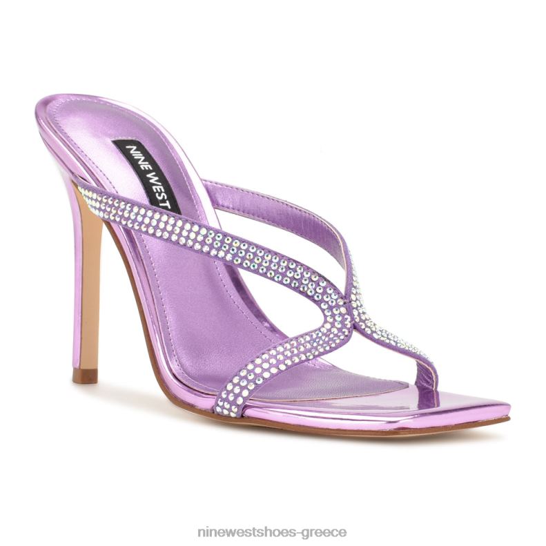 Nine West πέδιλα slide με twist τακούνι 2JJ4N1794 μωβ μεταλλικό