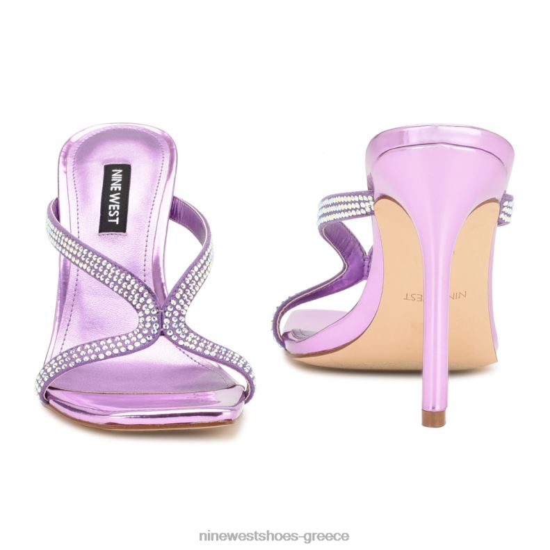 Nine West πέδιλα slide με twist τακούνι 2JJ4N1794 μωβ μεταλλικό