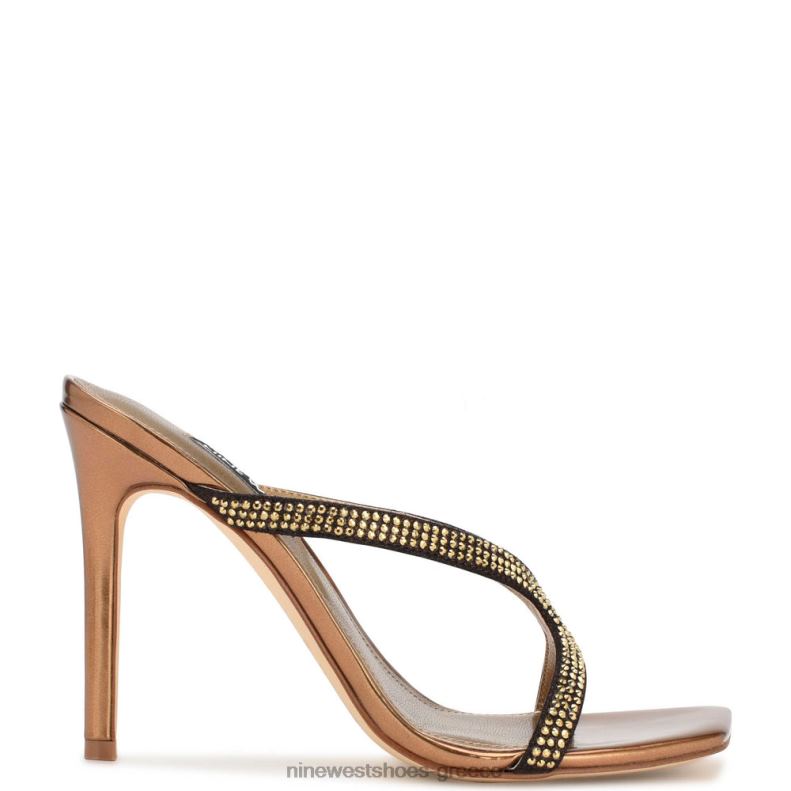 Nine West πέδιλα slide με twist τακούνι 2JJ4N1795 σκούρο χρυσό