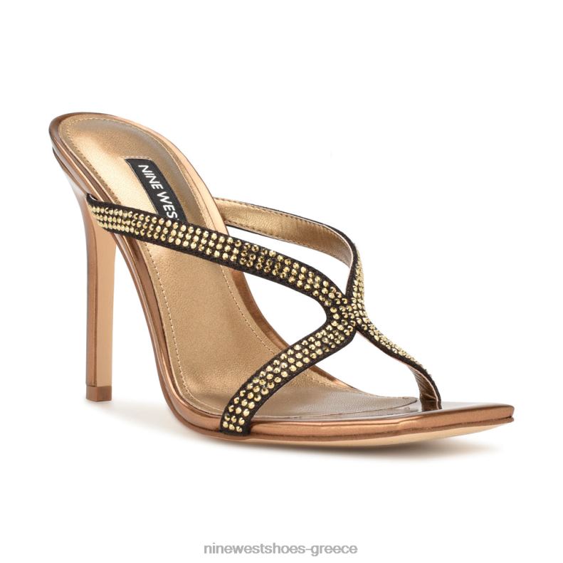 Nine West πέδιλα slide με twist τακούνι 2JJ4N1795 σκούρο χρυσό