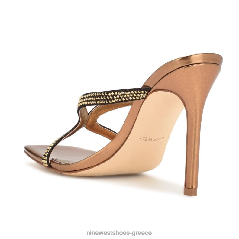 Nine West πέδιλα slide με twist τακούνι 2JJ4N1795 σκούρο χρυσό