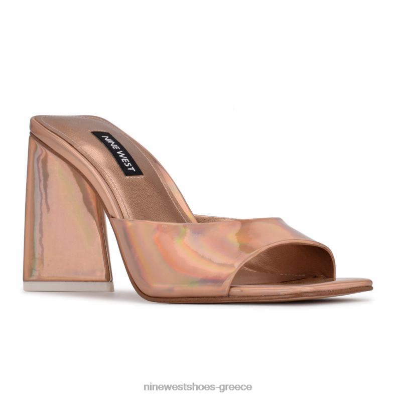 Nine West πέδιλα slide με τακούνι yougo 2JJ4N1900 μπεζ ιριδίζον