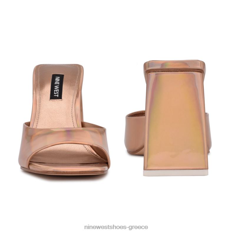 Nine West πέδιλα slide με τακούνι yougo 2JJ4N1900 μπεζ ιριδίζον