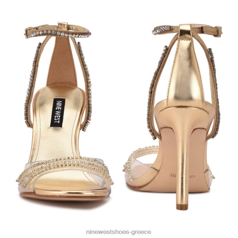 Nine West σανδάλια με τακούνια 2JJ4N1827 χρυσό/διαφανές κρύσταλλο