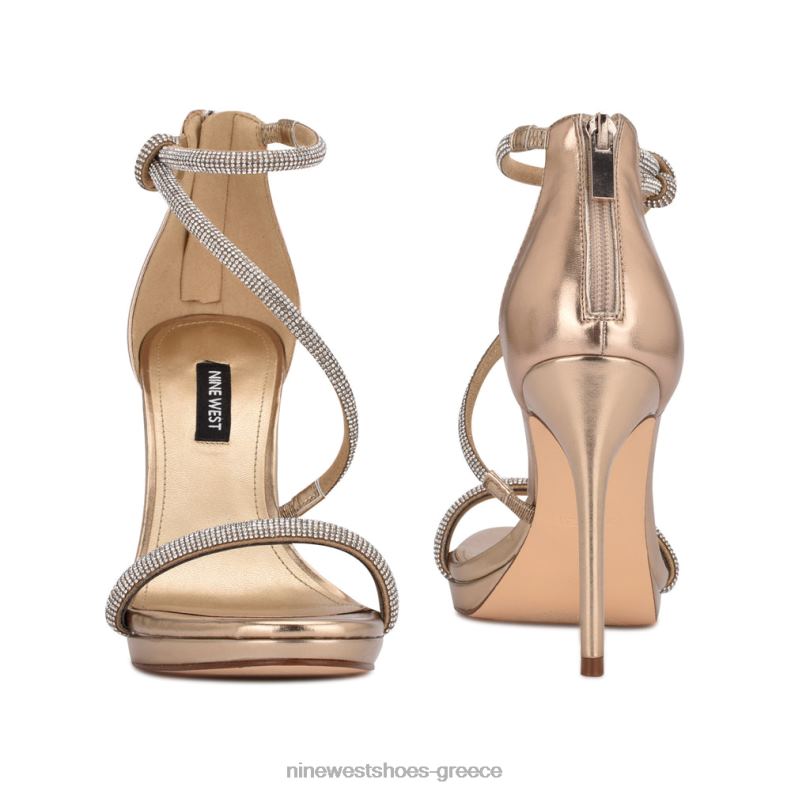 Nine West πέδιλα με λουράκι με τακούνι 2JJ4N1896 μπρονζέ δέρμα