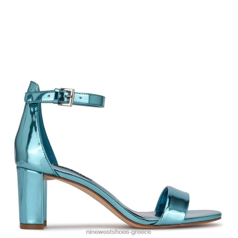 Nine West πέδιλα φτέρνας με λουράκι αστραγάλου 2JJ4N1929 μπλε καθρέφτης μεταλλικός