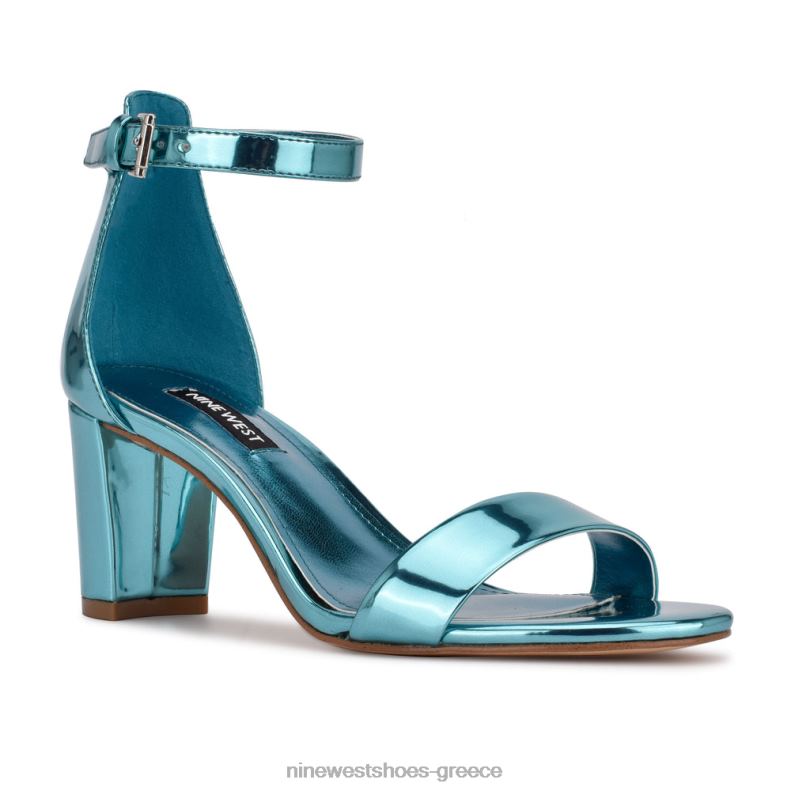 Nine West πέδιλα φτέρνας με λουράκι αστραγάλου 2JJ4N1929 μπλε καθρέφτης μεταλλικός