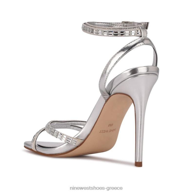 Nine West σανδάλια με λουράκι στον αστράγαλο 2JJ4N1965 ασημί shimmer σουέτ