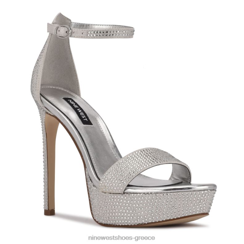 Nine West σανδάλια ποδαρικής πλατφόρμας 2JJ4N2000 ασημί shimmer σουέτ