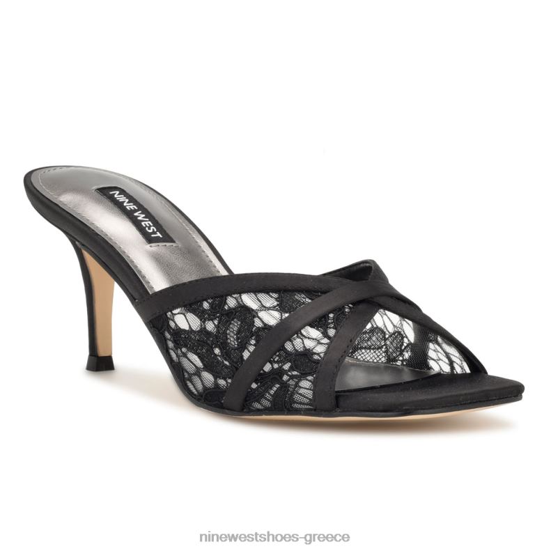 Nine West κομψά πέδιλα με τακούνι 2JJ4N240 μαύρη δαντέλα