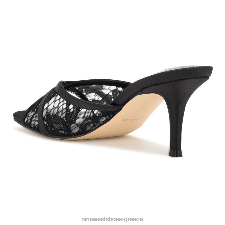 Nine West κομψά πέδιλα με τακούνι 2JJ4N240 μαύρη δαντέλα