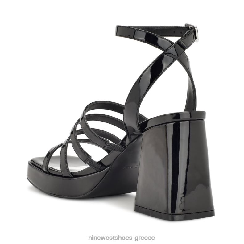 Nine West σανδάλια πλατφόρμα με τιράντες 2JJ4N282 μαύρη πατέντα