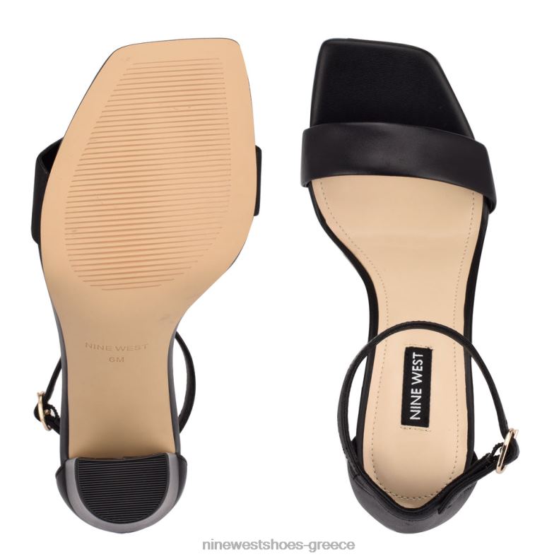 Nine West σανδάλια με λουράκι στον αστράγαλο 2JJ4N493 μαύρο δέρμα