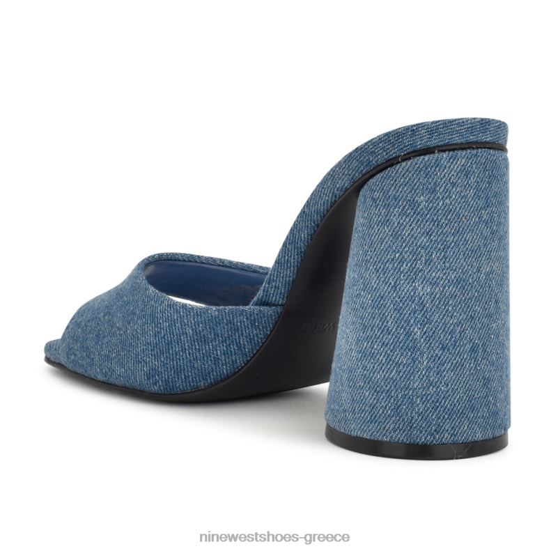 Nine West excit slide πέδιλα με τακούνι 2JJ4N302 μπλε τζιν