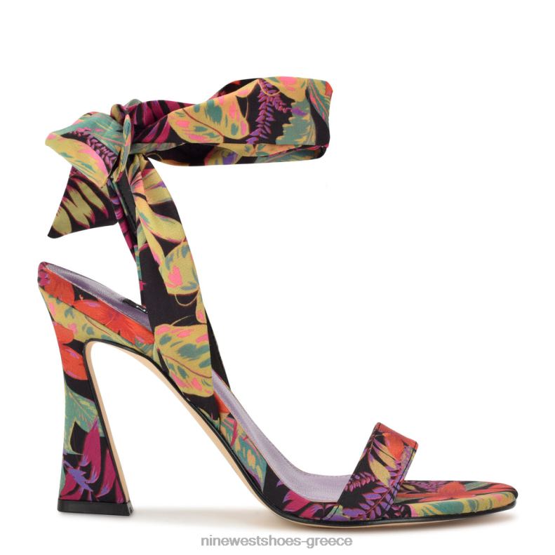 Nine West σανδάλια με τακούνι kelsie ankle wrap 2JJ4N184 μαύρο multi tropical floral