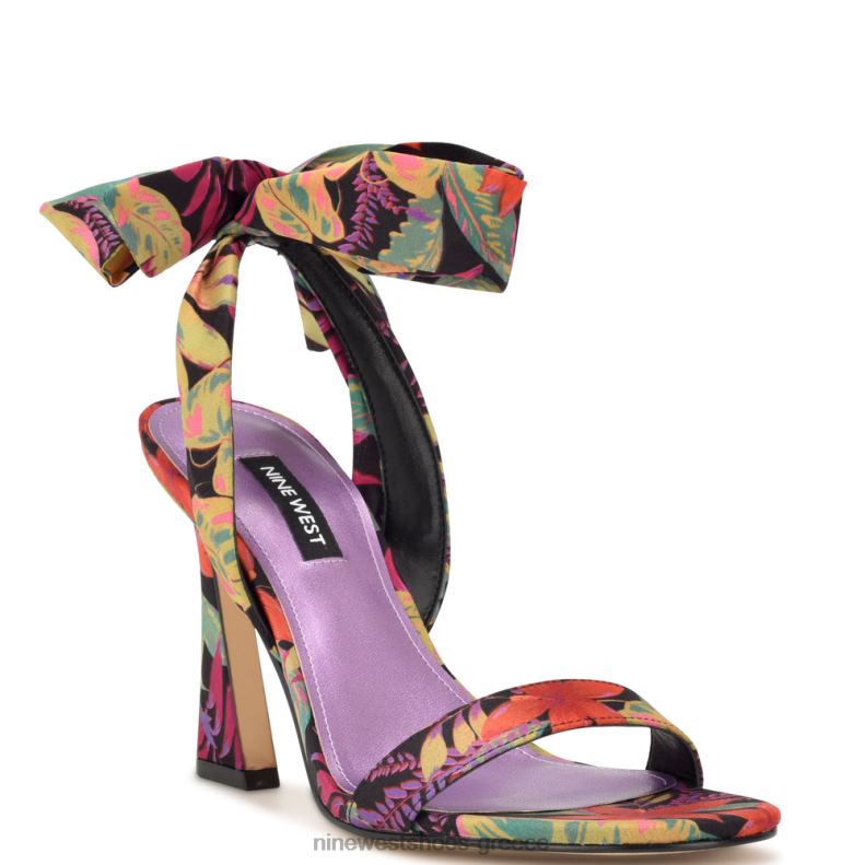 Nine West σανδάλια με τακούνι kelsie ankle wrap 2JJ4N184 μαύρο multi tropical floral