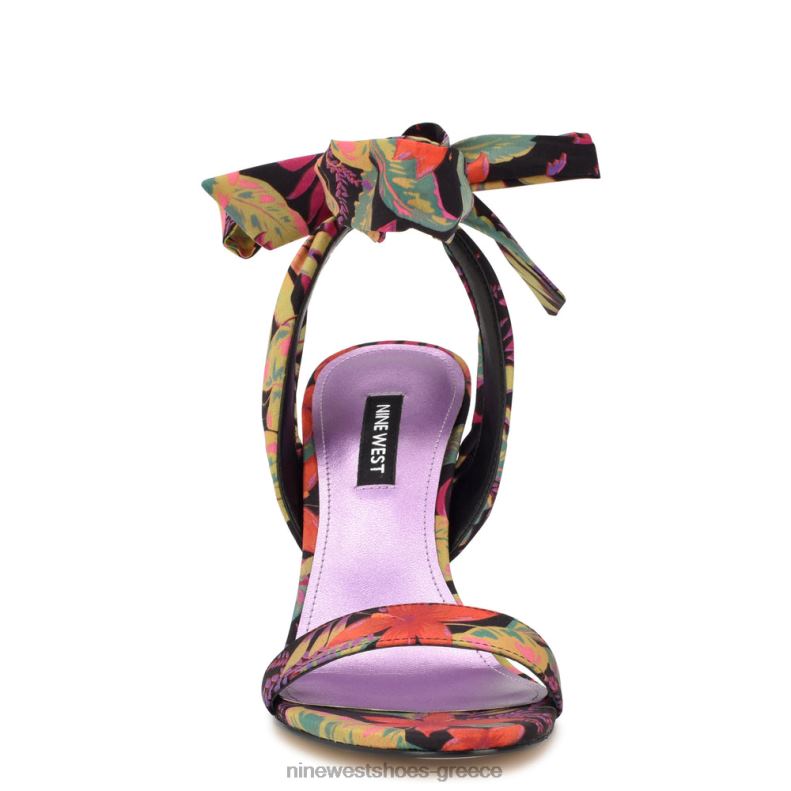 Nine West σανδάλια με τακούνι kelsie ankle wrap 2JJ4N184 μαύρο multi tropical floral