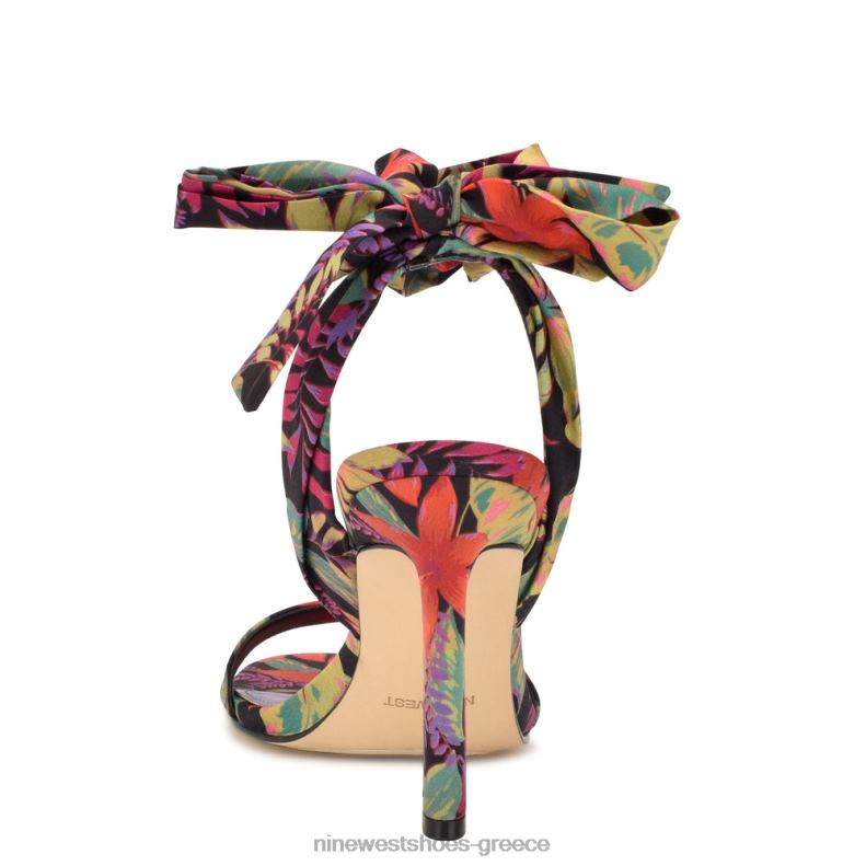 Nine West σανδάλια με τακούνι kelsie ankle wrap 2JJ4N184 μαύρο multi tropical floral